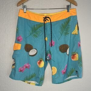 Reef Blue Board Shorts Coconut Tropical Hawaiian Mens 34 Beach Vacation Cruise